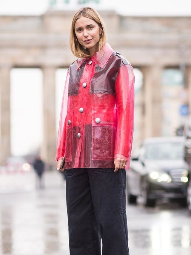 Oversized Pink Clear Vinyl Jacket — Trendy Rain Jacket Outfits