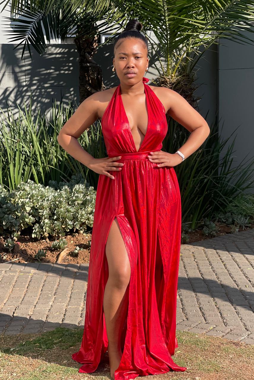 Shimmering Red Sleeveless Wrap Dress with High-Low Hem Shimmering Red Sleeveless Wrap Dress with High-Low Hem — Trendy Red Dresses Outfits