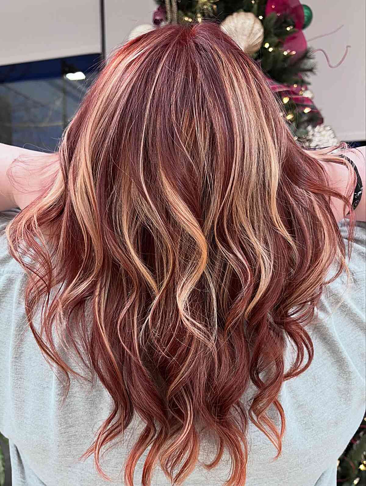 Vivid Red Base With Subtle Blonde Highlights — Trendy Red Hair with Highlights