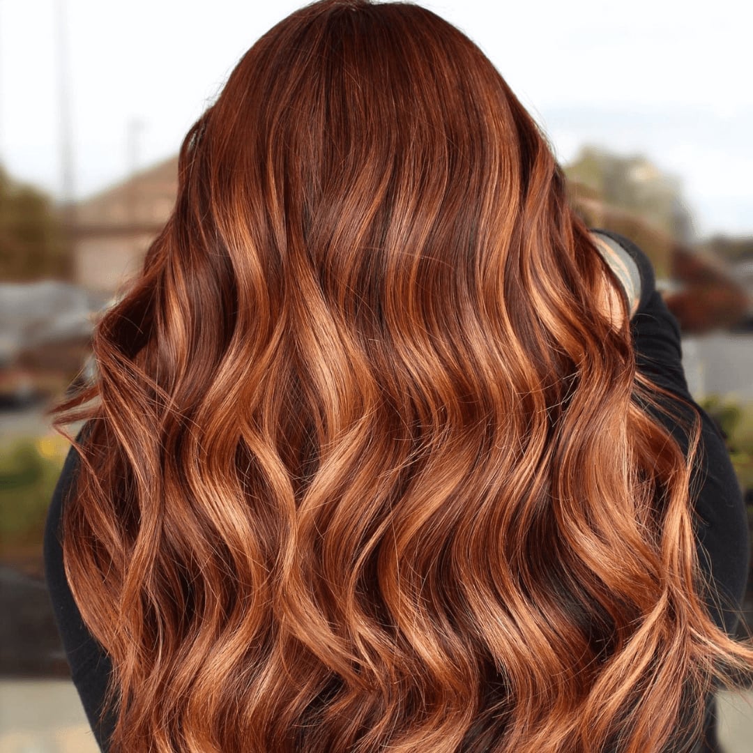 Vivid Red Base With Subtle Blonde Highlights, Mid-Back — Trendy Red Hair with Highlights