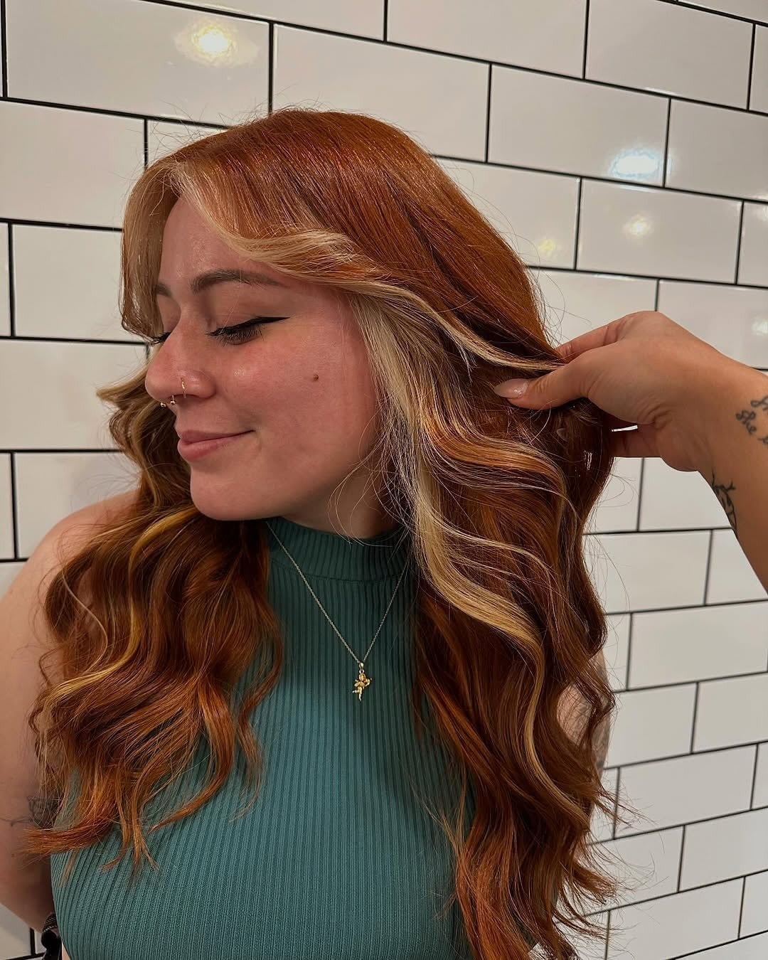 Red Base With Bold Blonde Face-Framing Highlights — Trendy Red Hair with Highlights