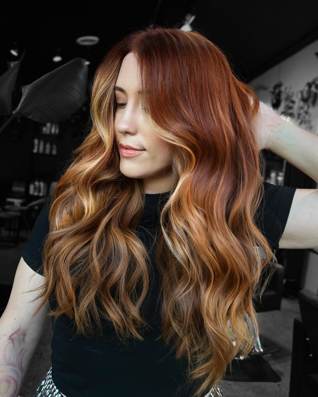 Copper Base With Blonde Highlights And Side Fringe — Trendy Red Hair with Highlights