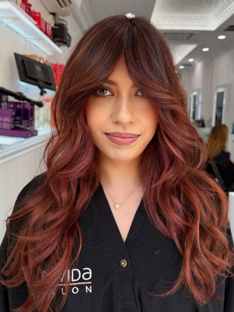 Auburn Base With Lighter Auburn Highlights — Trendy Red Hair with Highlights