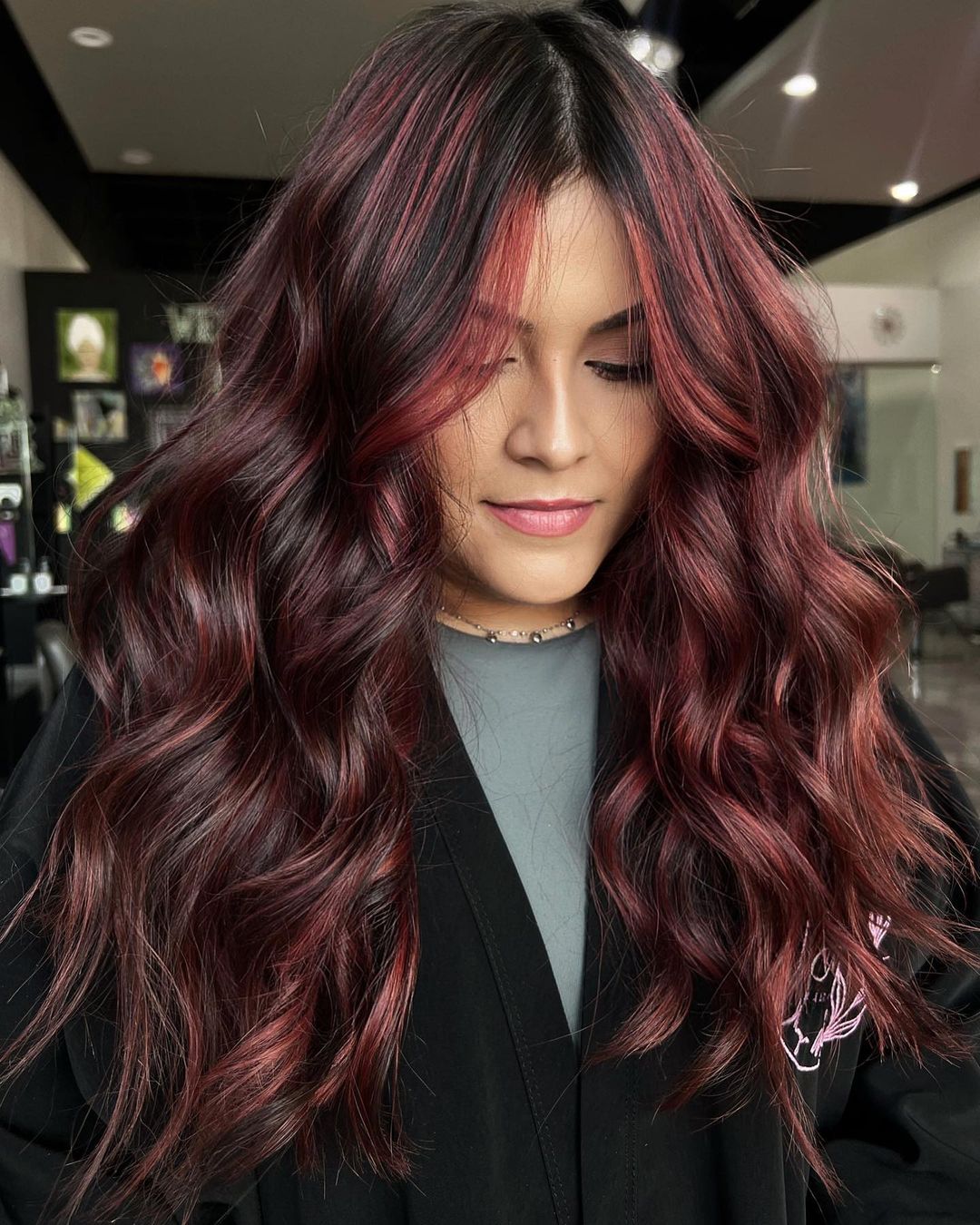 Dark Red Base With Lighter Red Highlights — Trendy Red Hair with Highlights