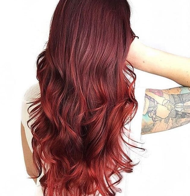 Long Red Ombre Balayage — Trendy Red Hairstyles