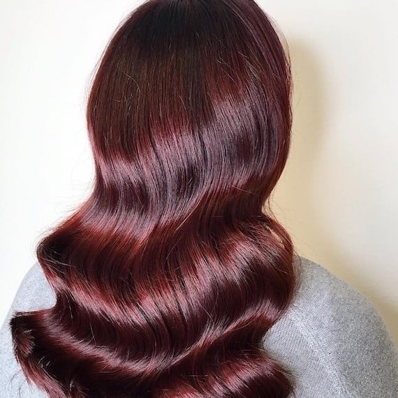 Mid-Back Deep Burgundy Red Waves, Wavy — Trendy Red Hairstyles