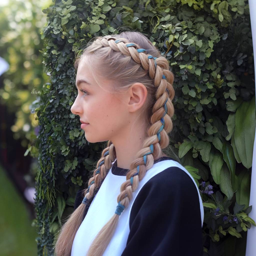 Blonde French Braids With Light Blue Ribbon Blonde French Braids With Light Blue Ribbon — Trendy Ribbon Braids