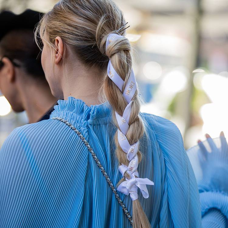 Blonde Braid With White Gold Lettered Ribbon Blonde Braid With White Gold Lettered Ribbon — Trendy Ribbon Braids