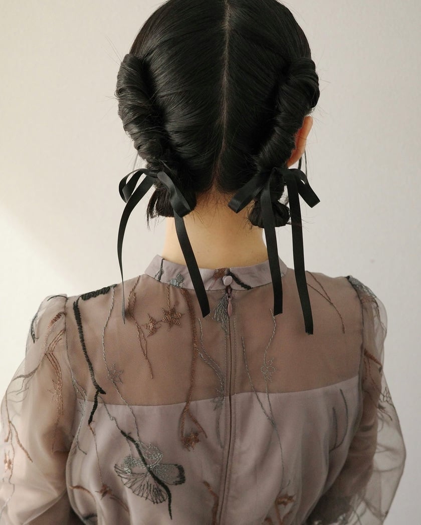 Shoulder Length Black Twisted Braids With Bows — Trendy Ribbon Hair