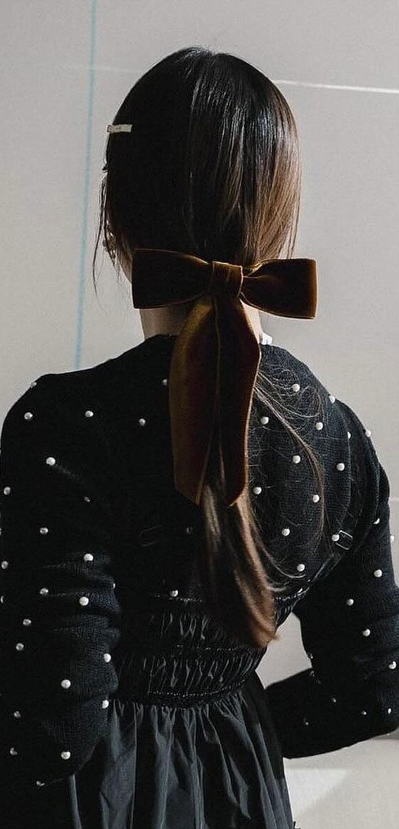 Mid-Back Dark Brown Ponytail With Brown Bow, Office-Safe Version — Trendy Ribbon Hair