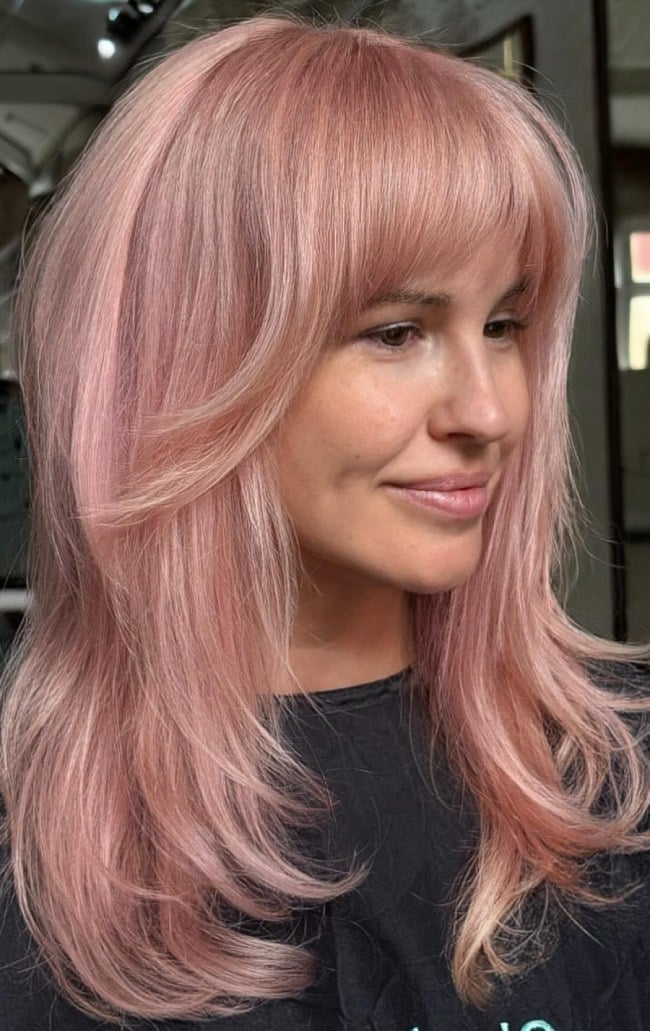 Collarbone Layered With Dusty Rose Collarbone Layered With Dusty Rose — Trendy Rose Gold Hair