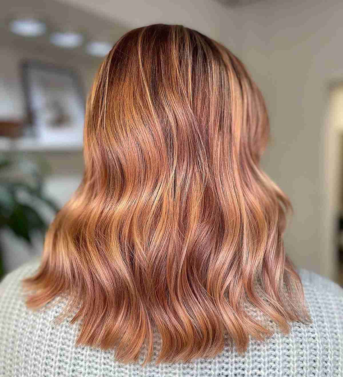 Shoulder Length Rose Gold Balayage Shoulder Length Rose Gold Balayage — Trendy Rose Gold Hair