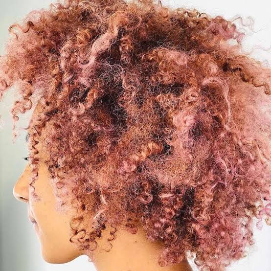 Thick Curly Shoulder Length Rose Gold Thick Curly Shoulder Length Rose Gold — Trendy Rose Gold Hair