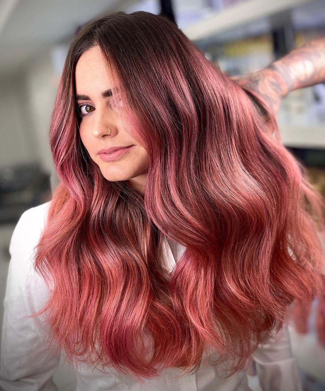 Thick Mid-Back Rose Gold Gradient Thick Mid-Back Rose Gold Gradient — Trendy Rose Gold Hair