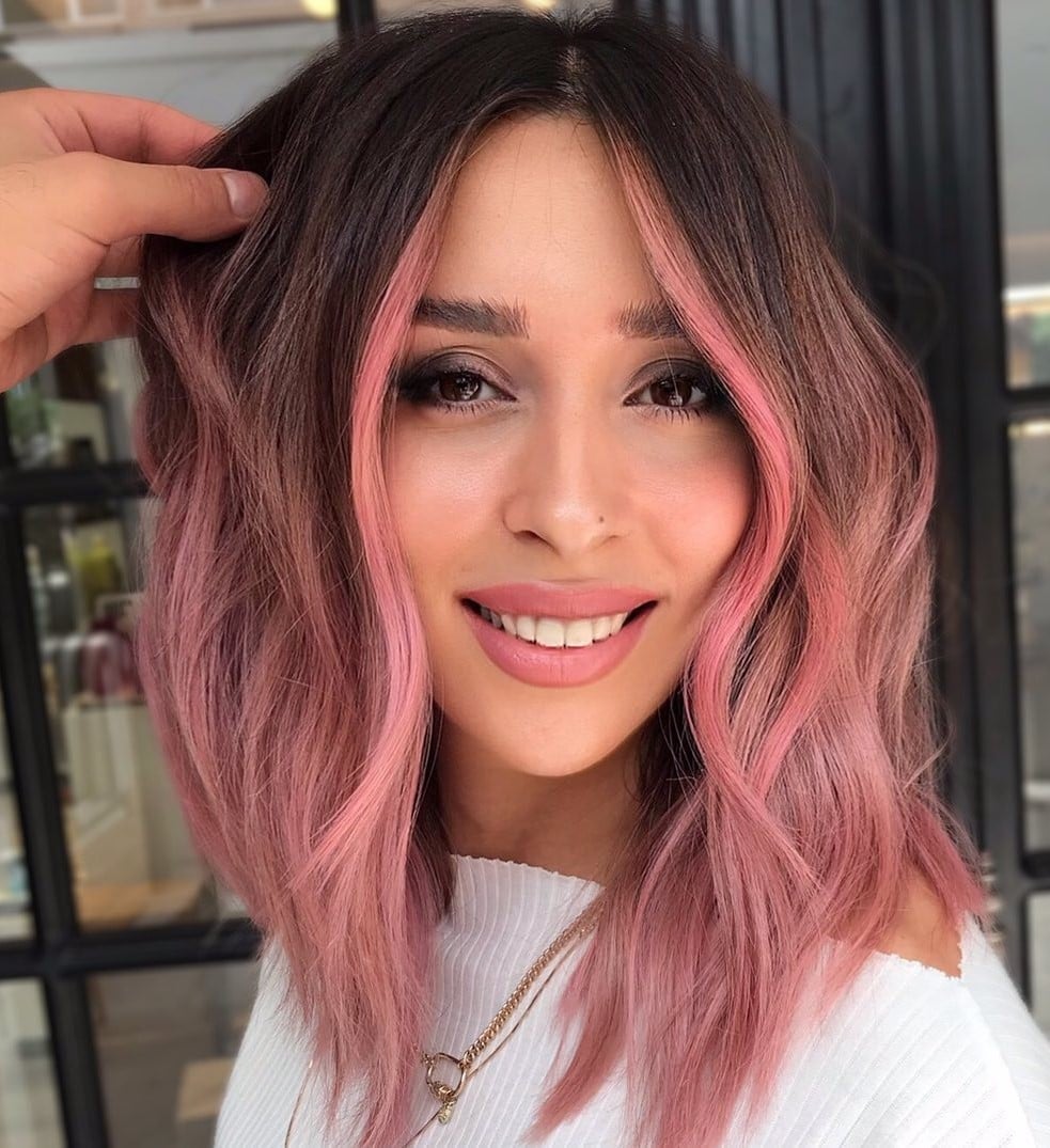 Collarbone Lob With Rose Gold Color Collarbone Lob With Rose Gold Color — Trendy Rose Gold Hair