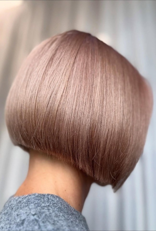 Sleek Chin Length Rose Gold Bob Sleek Chin Length Rose Gold Bob — Trendy Rose Gold Hair