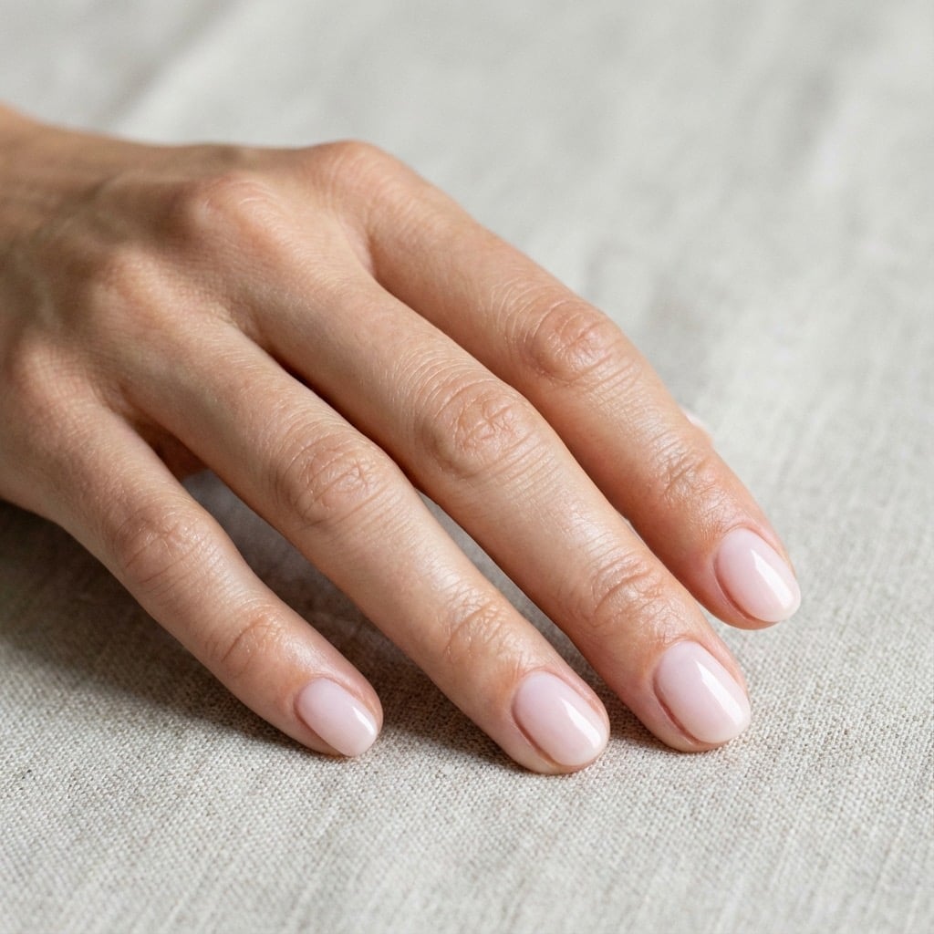 Sheer Pale Pink Glossy Short Round Nails, Soft Sheer Pale Pink Glossy Short Round Nails, Soft — Trendy Round Nails