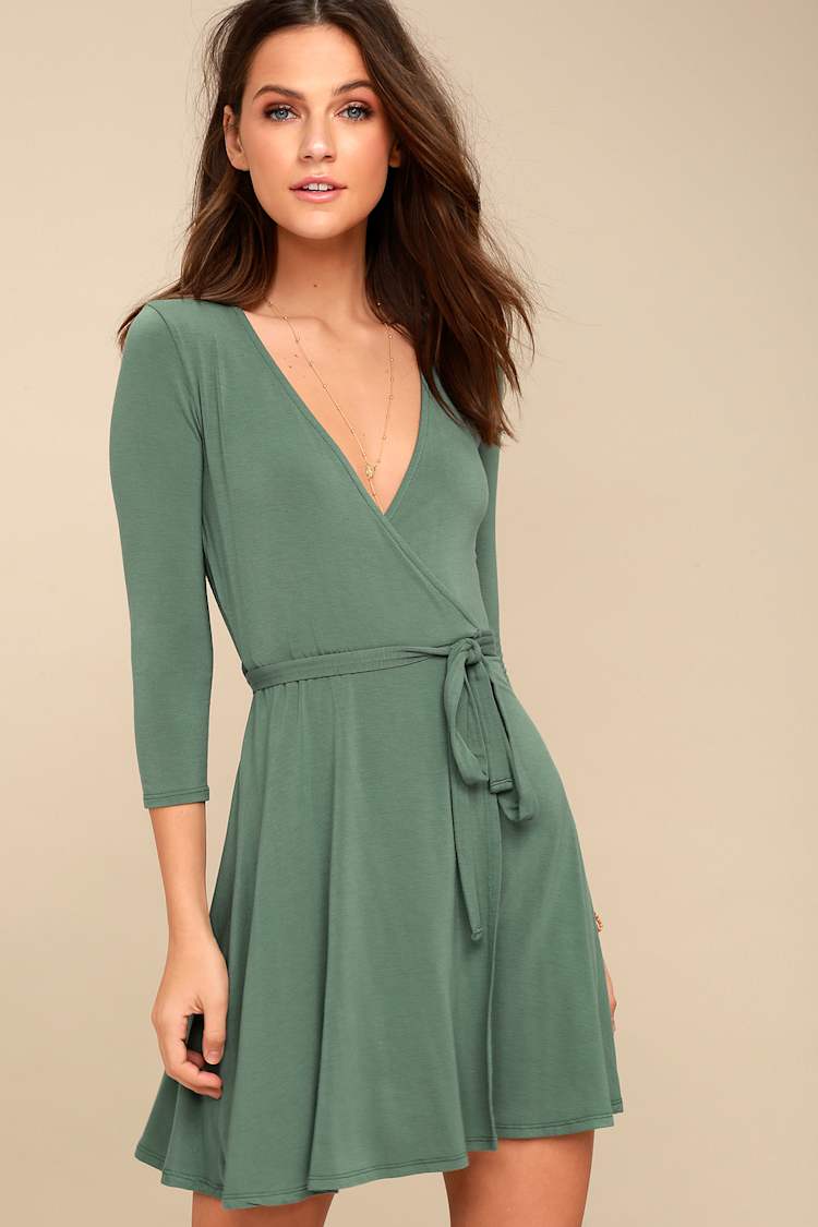 Sage Green Jersey Knit Wrap Dress Sage Green Jersey Knit Wrap Dress — Trendy Sage Green Dress