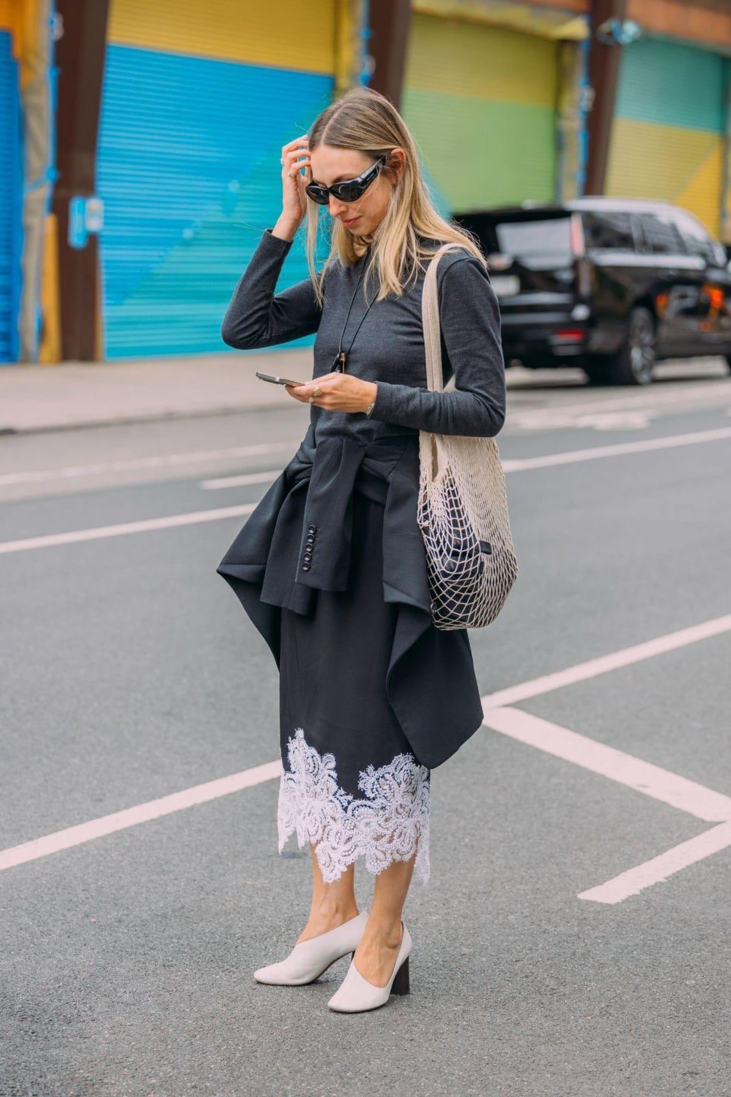 Charcoal Satin Midi Skirt With White Lace Hem Charcoal Satin Midi Skirt With White Lace Hem — Trendy Satin Skirt Outfits