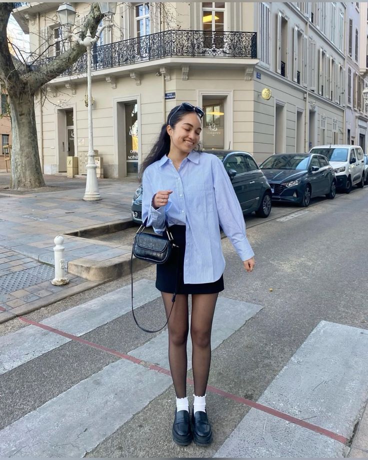 Striped Button-Down Shirt with Mini Skirt Striped Button-Down Shirt with Mini Skirt — Trendy School Outfits