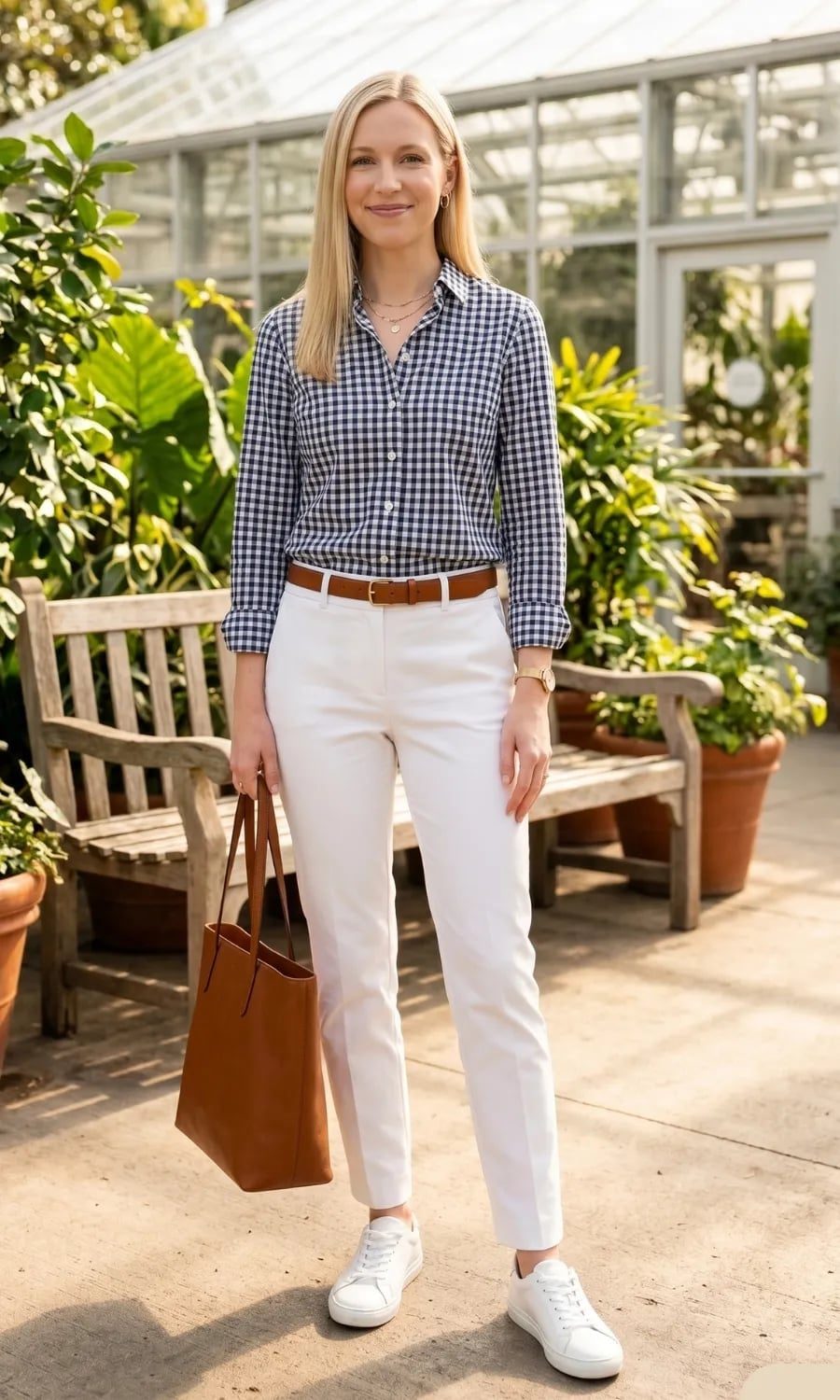 Gingham Shirt and White Straight-Leg Pants Gingham Shirt and White Straight-Leg Pants — Trendy School Outfits
