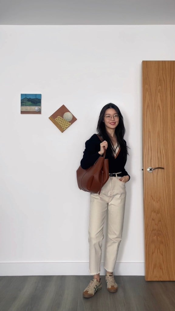 Black Cardigan with Beige Trousers Black Cardigan with Beige Trousers — Trendy School Outfits