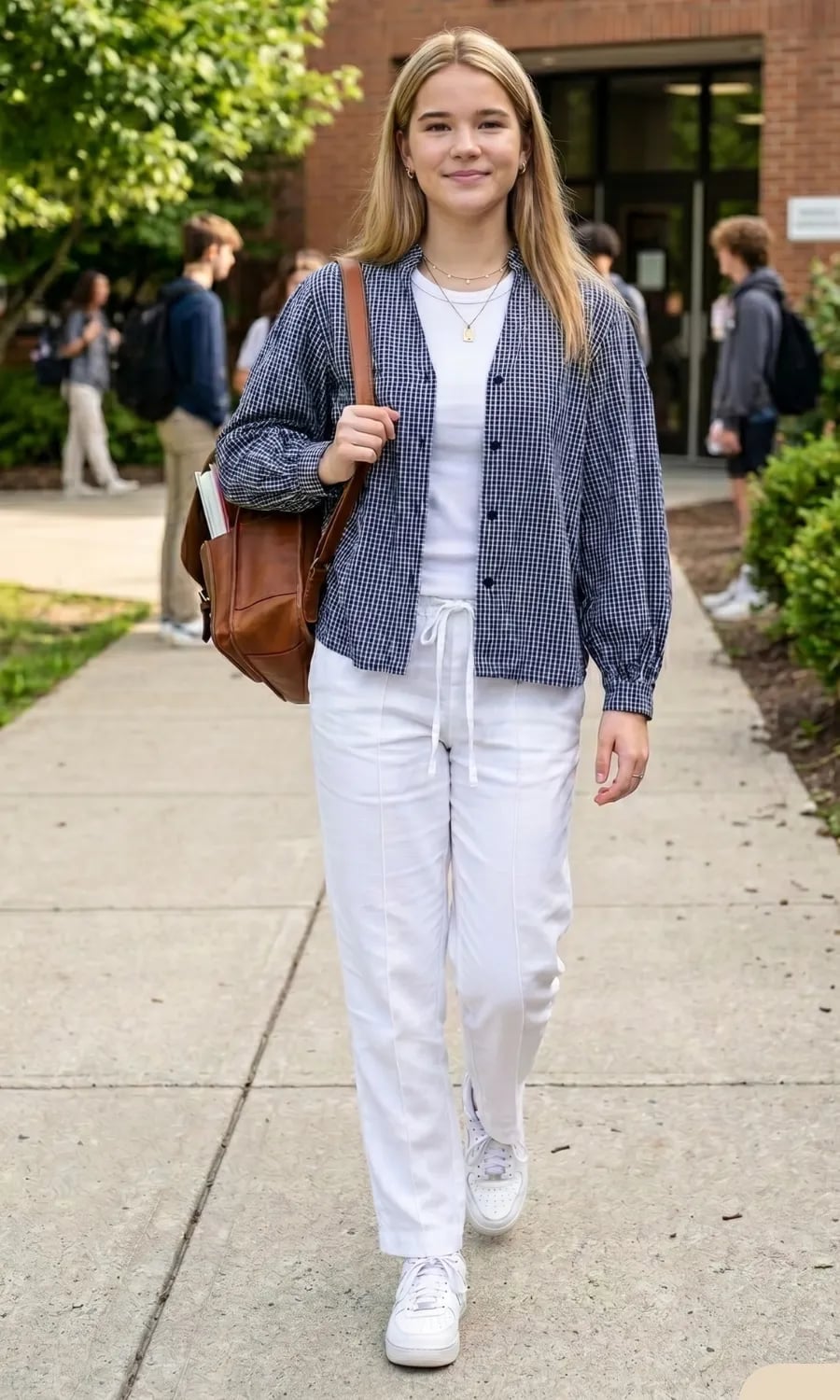 Gingham Shirt Over Linen Trousers Gingham Shirt Over Linen Trousers — Trendy School Outfits