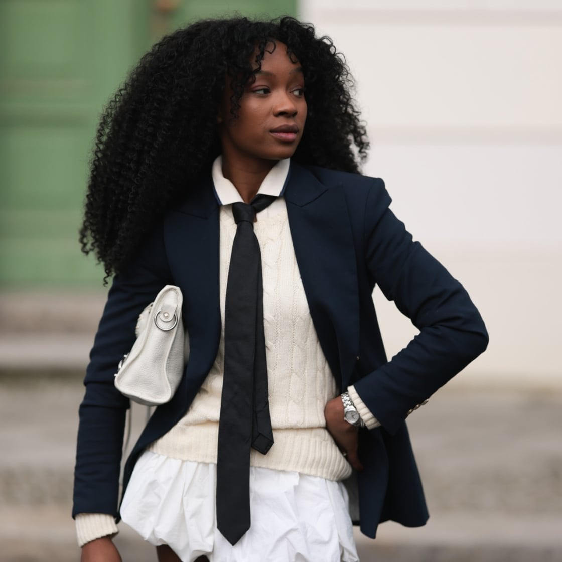 Oversized Blazer with Tie and Cable Knit Sweater Oversized Blazer with Tie and Cable Knit Sweater — Trendy School Outfits