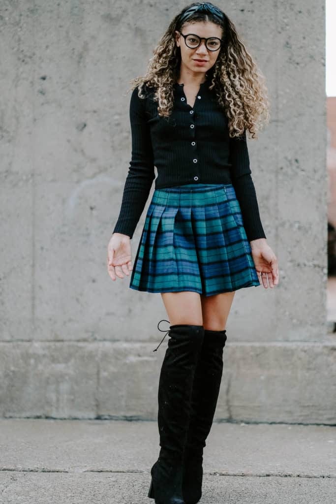 Plaid Mini Skirt with Over-The-Knee Boots Plaid Mini Skirt with Over-The-Knee Boots — Trendy School Outfits