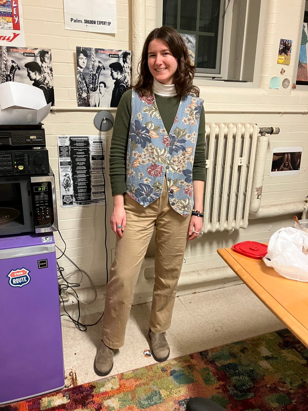 Floral Print Vest with Tan Trousers Floral Print Vest with Tan Trousers — Trendy School Outfits