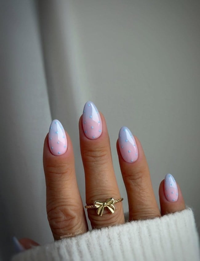 Pink Blue Gradient Polka Dot Short Almond Nails — Trendy Short Almond Nails