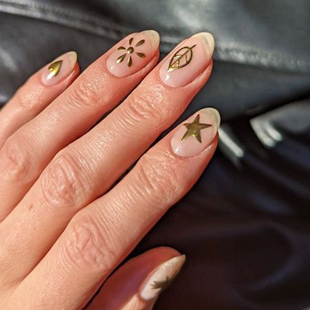 Nude Gold Foil Accent Short Almond Nails — Trendy Short Almond Nails