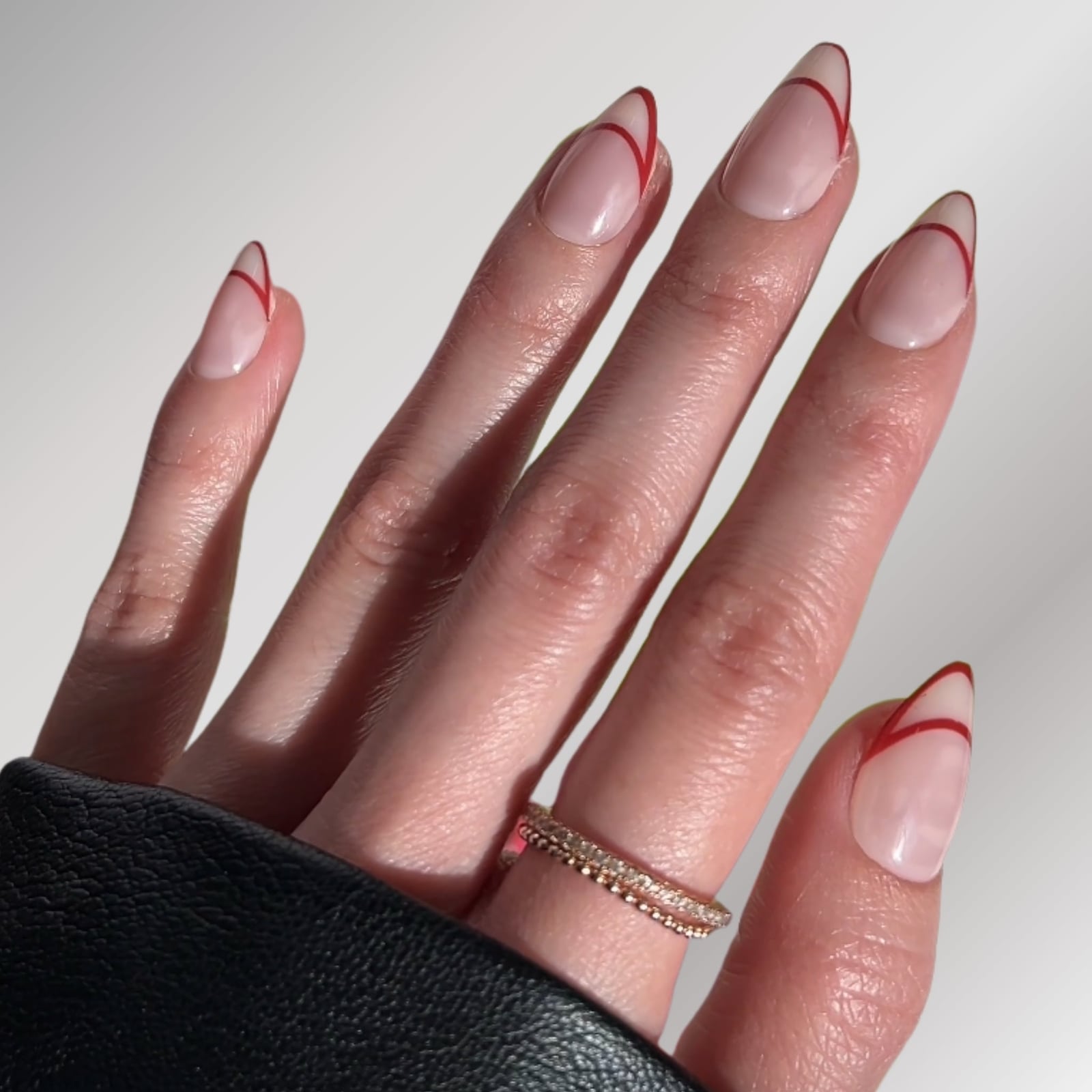 Nude Outline Red Tip Short Almond Nails — Trendy Short Almond Nails