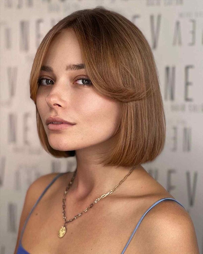 Light Brown Bob With Rounded Ends — Trendy Short Bob