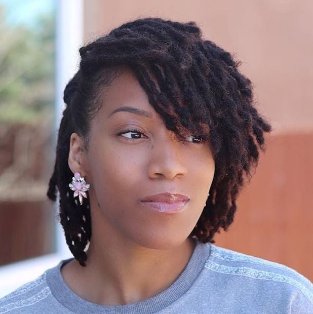 Air Dried Short Locs With Side Swept Bangs — Trendy Short Locs