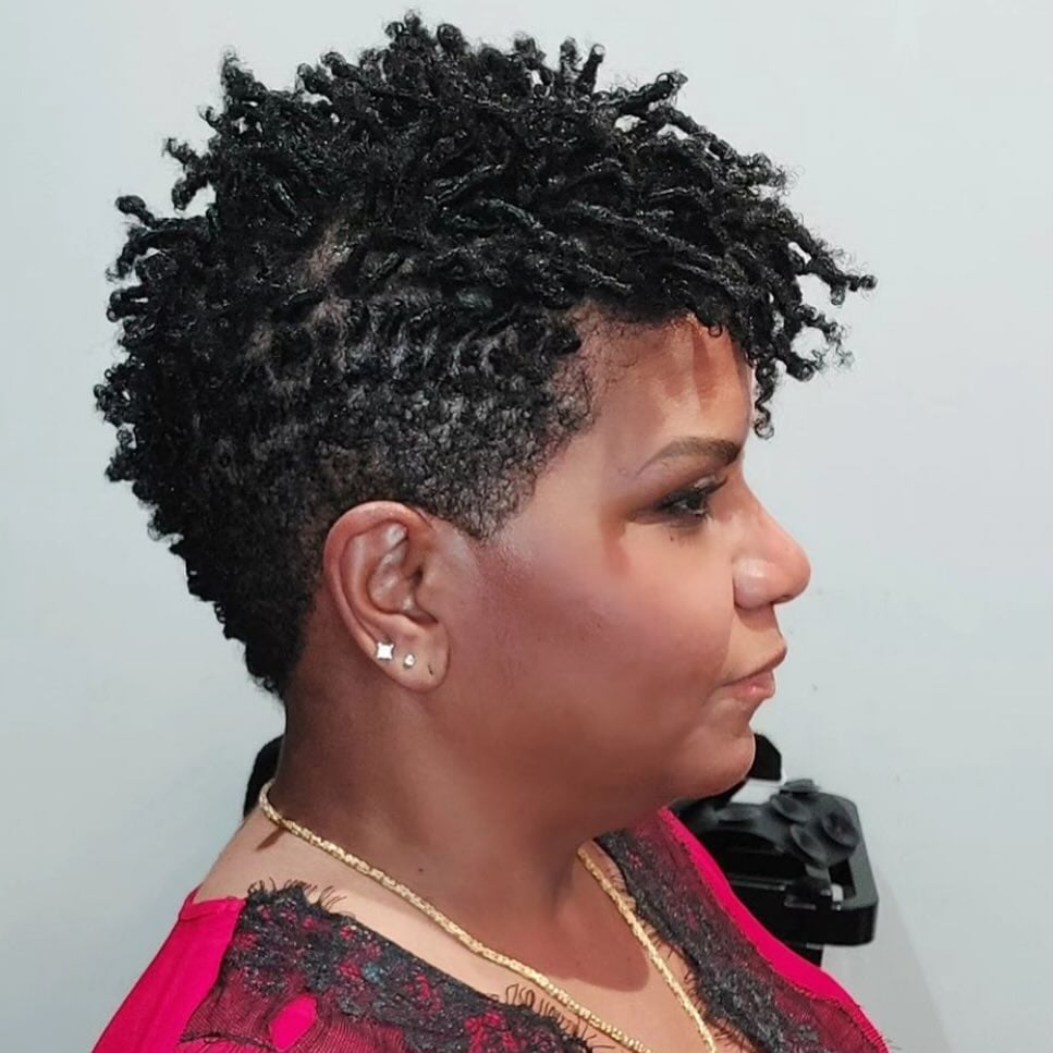 Curly Black Pixie With Undercut — Trendy Short Locs