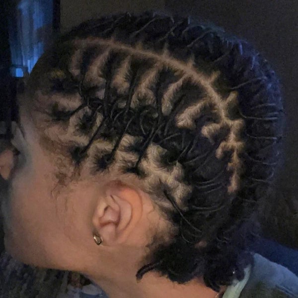 Coily Black Locs With Geometric Pattern — Trendy Short Locs
