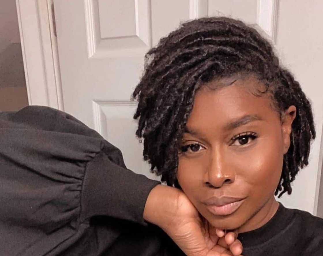 Air Dried Thick Black Locs Above Ears — Trendy Short Locs