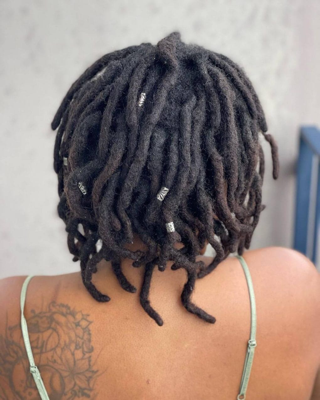 Loose Collarbone Length Black Locs With Beads — Trendy Short Locs