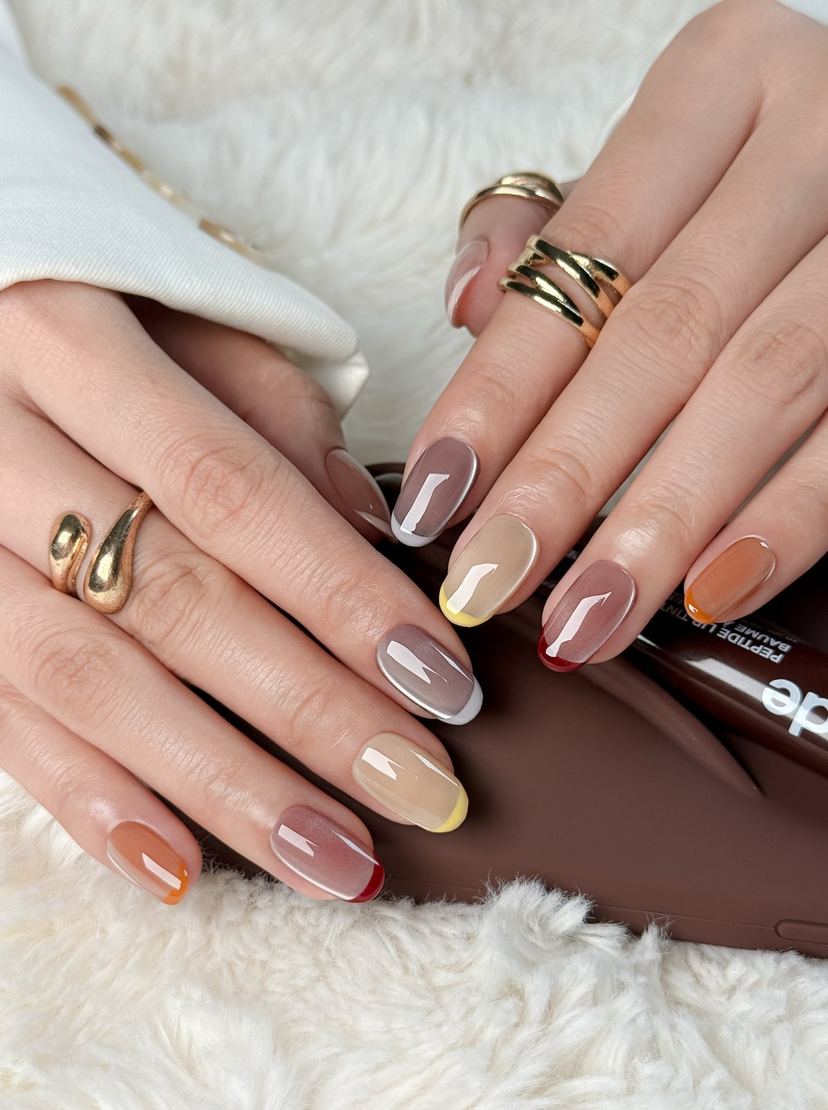 Autumnal Color French Short Oval Nails — Trendy Short Oval Nails