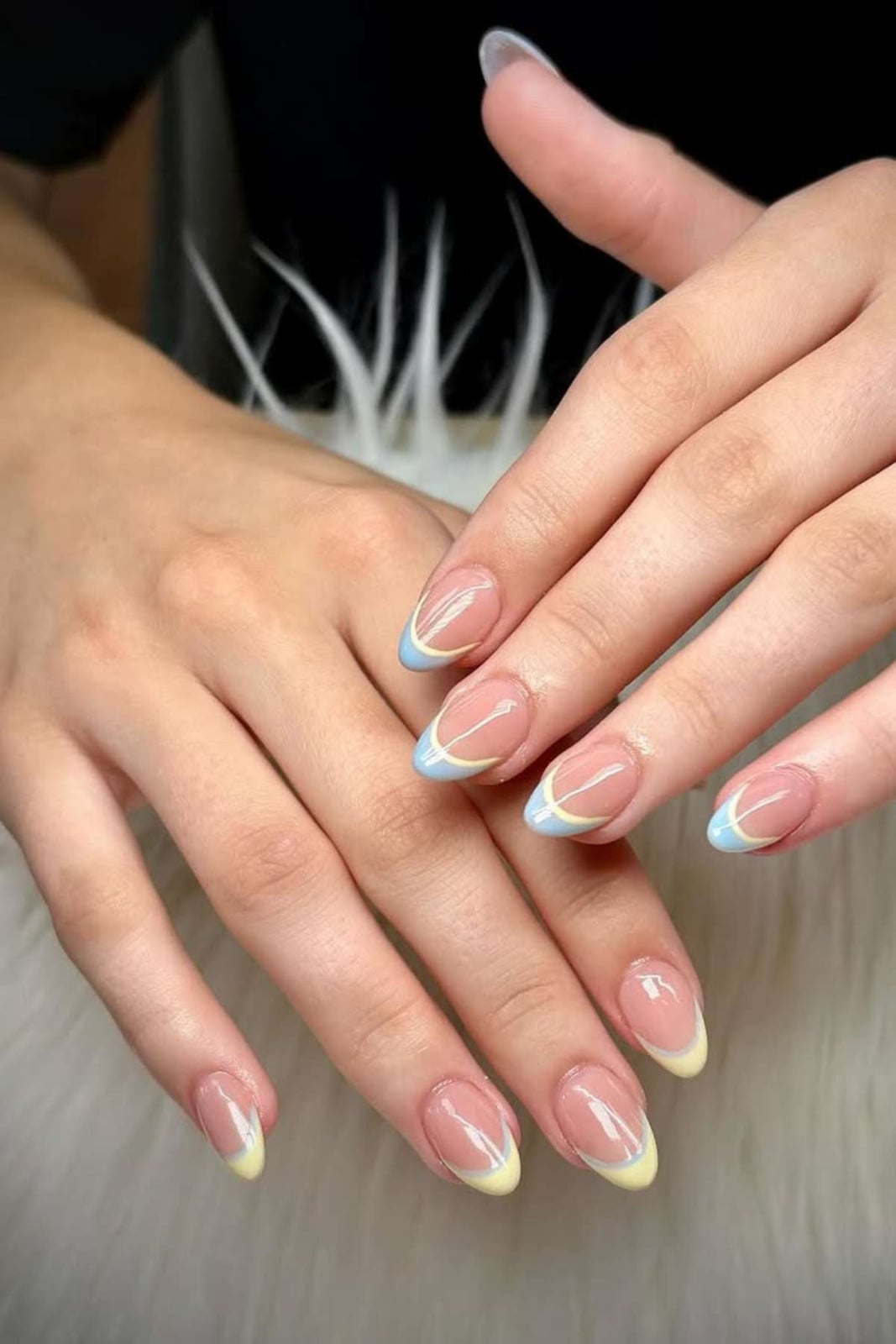 Pastel French Tip Short Oval Nails — Trendy Short Oval Nails