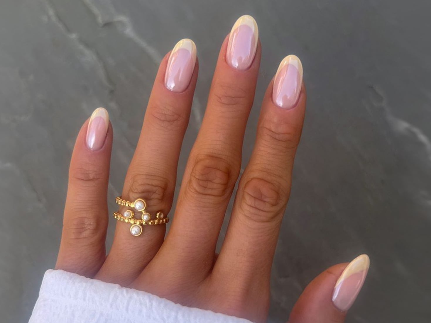 Milky French Pearlescent Short Oval Nails — Trendy Short Oval Nails