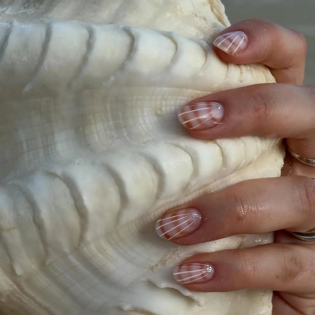 Seashell Pattern Short Square Nails — Trendy Short Square Nails