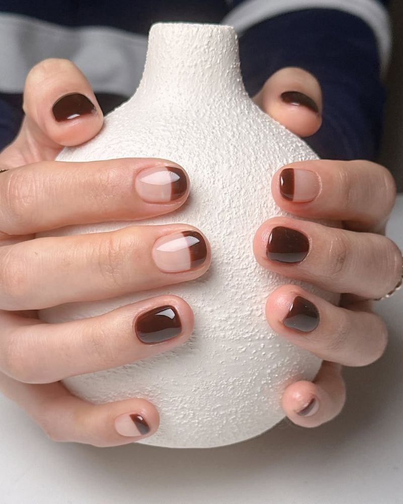 Deep Chocolate Brown Glossy Short Square Nails — Trendy Short Square Nails