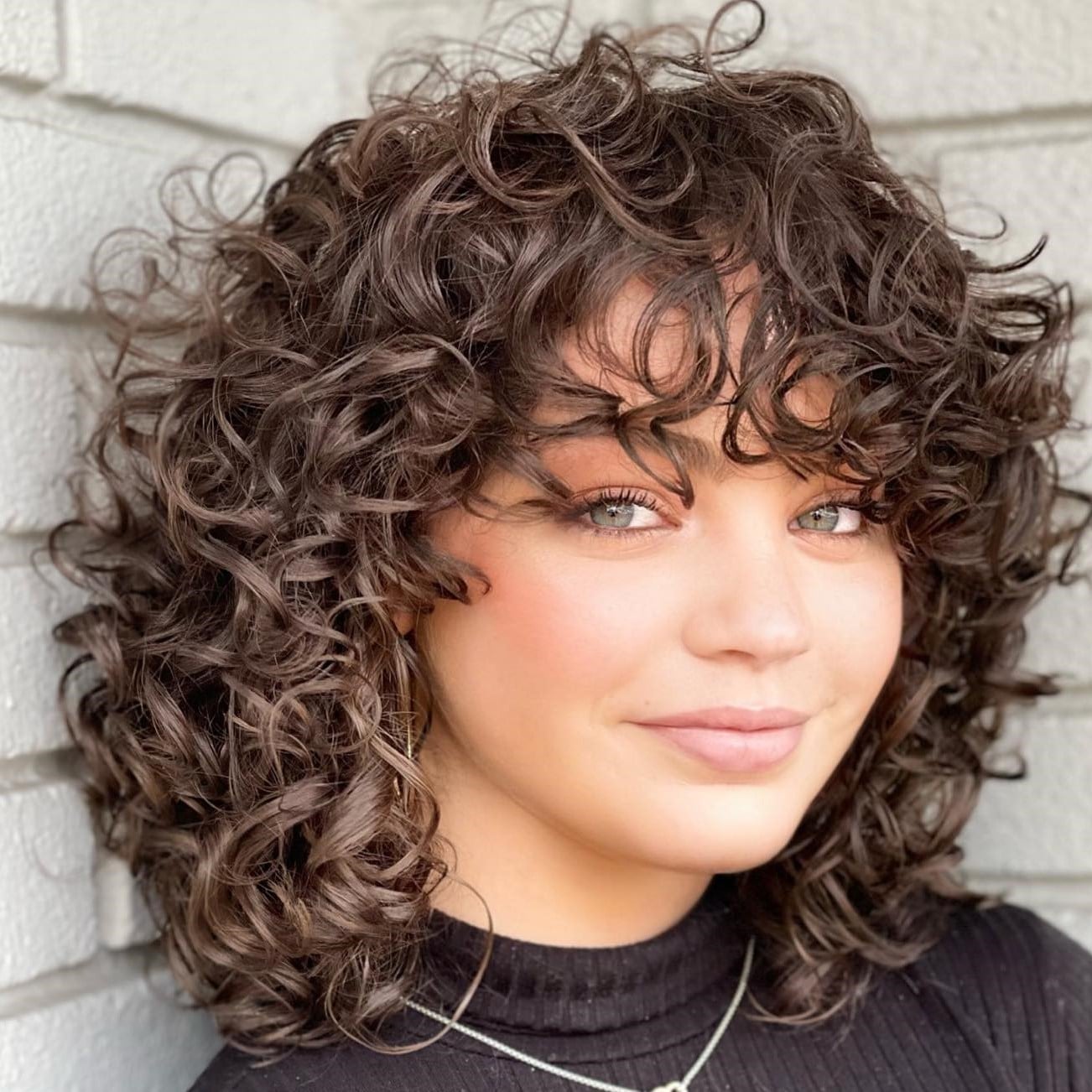 Shoulder Length Curly With Lighter Brown Highlights — Trendy Shoulder Length Curly Hair