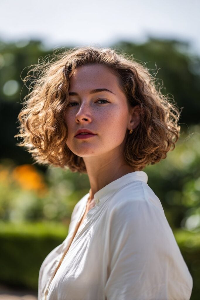 Collarbone Curls With Honey Highlights And Side Part and Air Dried — Trendy Shoulder Length Curly Hair