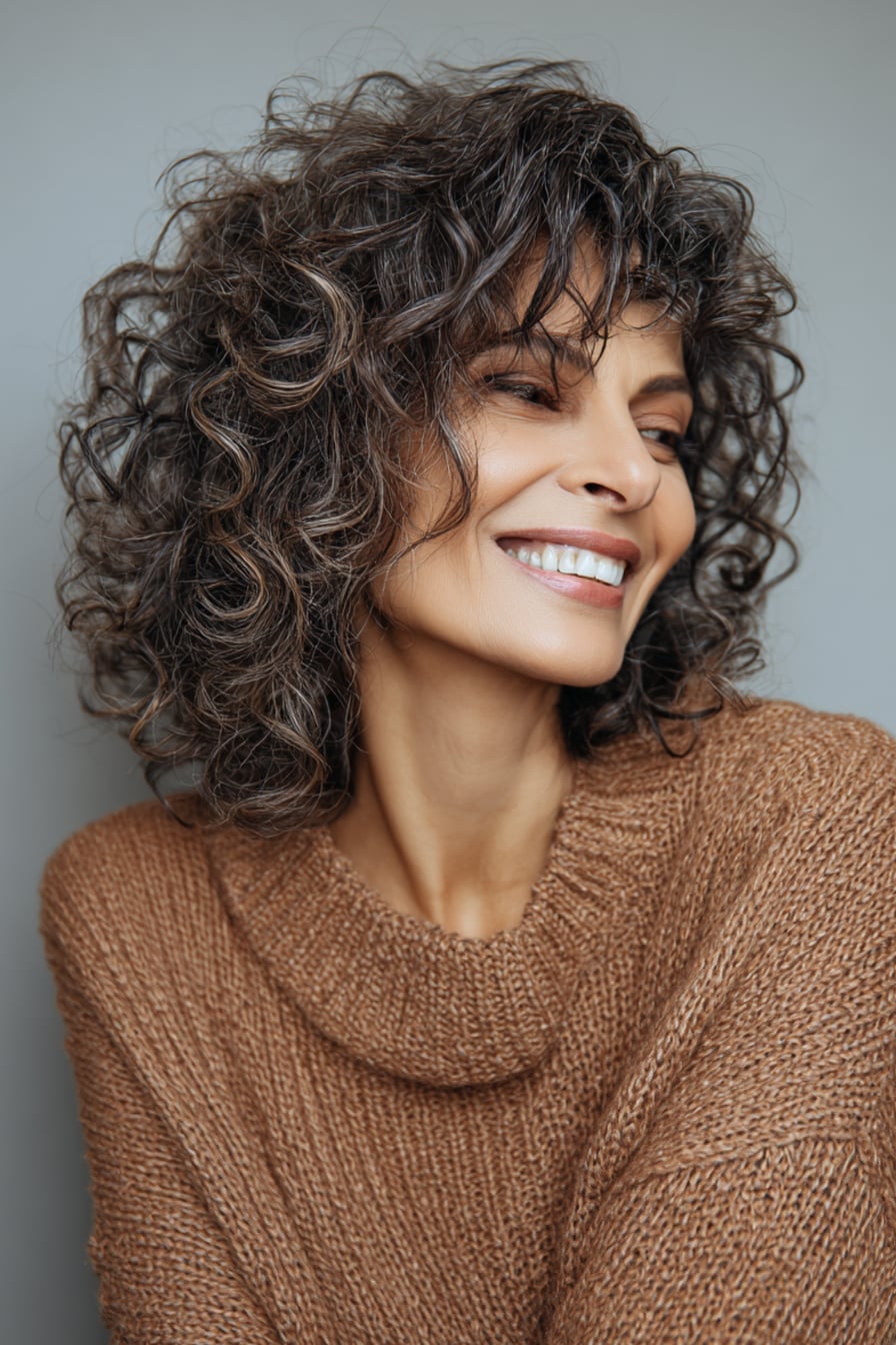 Collarbone Fine Curls With Grey Tones — Trendy Shoulder Length Curly Hair