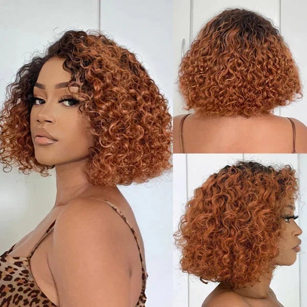 Collarbone Bob With Curls and Blonde Highlights Collarbone Bob With Curls and Blonde Highlights — Trendy Side Part Wig