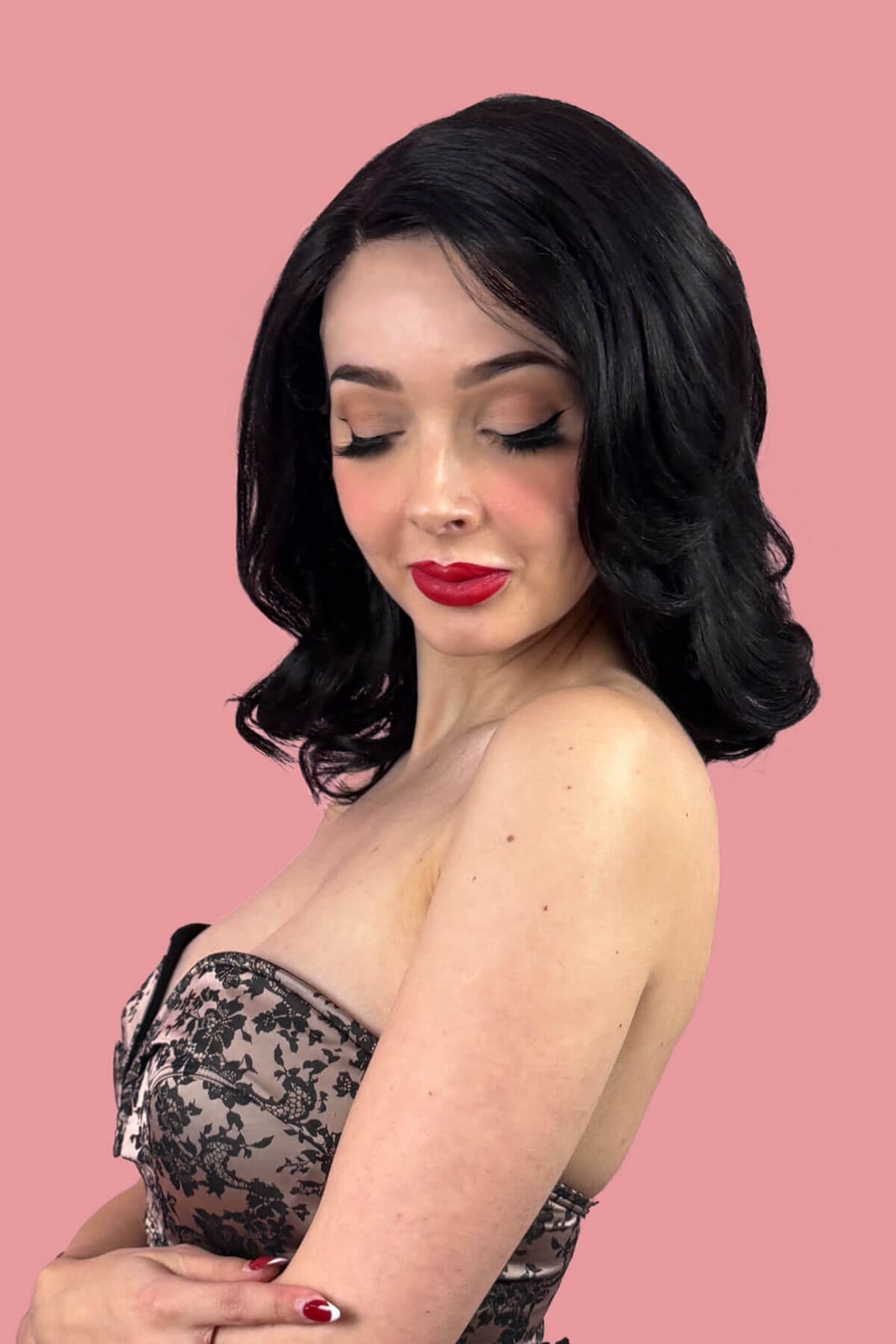 Collarbone Black Long Bob With Side-Swept Fringe Collarbone Black Long Bob With Side-Swept Fringe — Trendy Side Part Wig