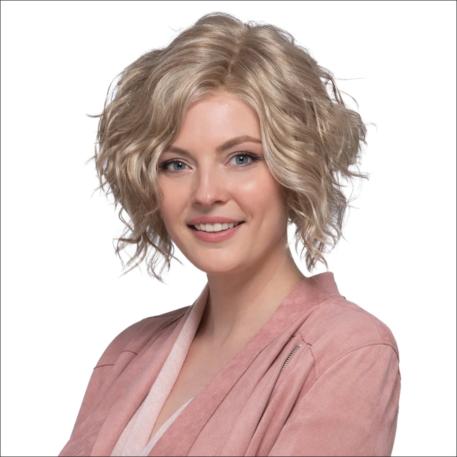 Chin Length Ash Blonde Bob With Wispy Bangs Chin Length Ash Blonde Bob With Wispy Bangs — Trendy Side Part Wig